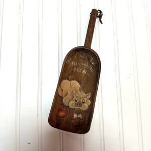 Vintage Hand Painted Wooden Scoop Wall Hanging Pig Folk Art Country Decor